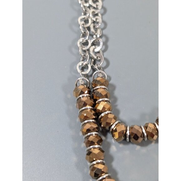 Bronze Tone Faceted Glass Bead Double Strand Round Chain Necklace 22" - Picture 4 of 7